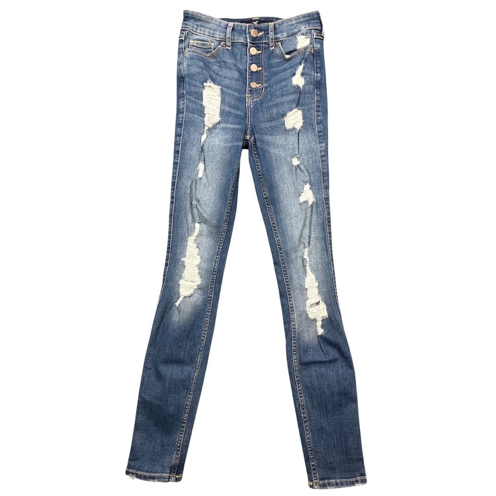 Hollister Blue Distressed High Rise Super Skinny Jeans Womens 00R